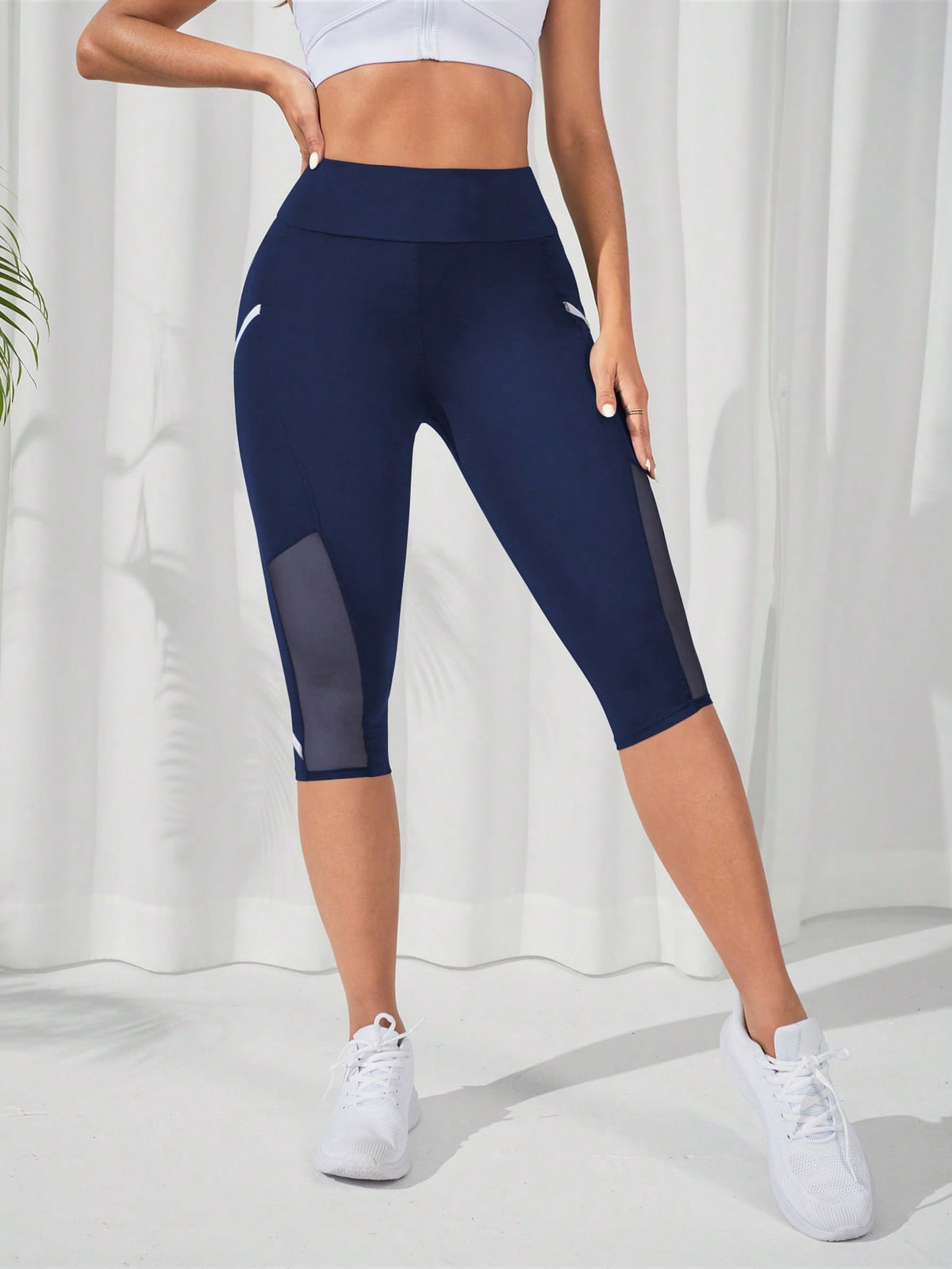 Leggings sportivi Capri tulle a contrasto inserto