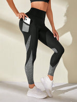 Leggings sportivi leopardato inserto in rete con tasca per telefono