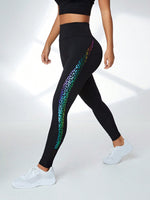 Leggings sportivi con stampa geo ampia fascia in vita