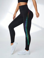Leggings sportivi con stampa geo ampia fascia in vita
