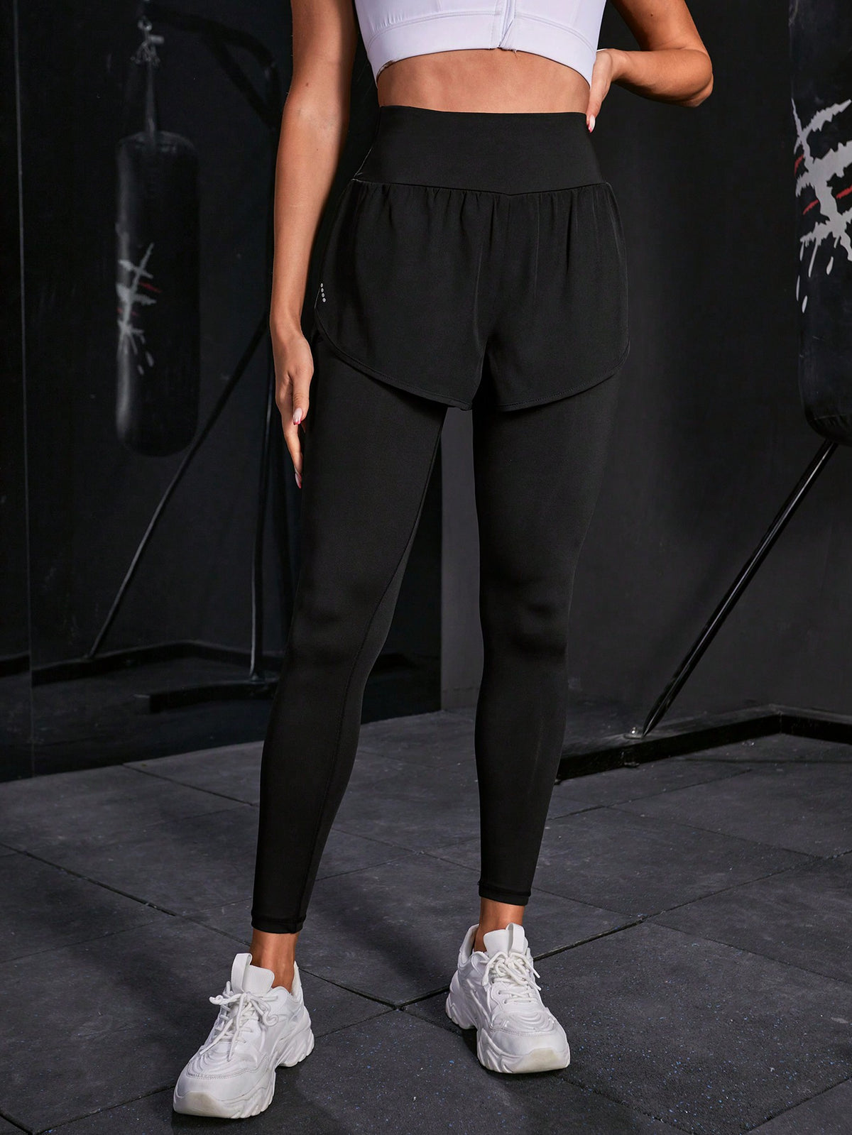 Leggings sportivi monocolore 2 in 1