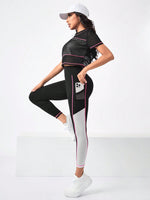 Running color block Maglietta sportiva & tasca laterale per telefono Leggings