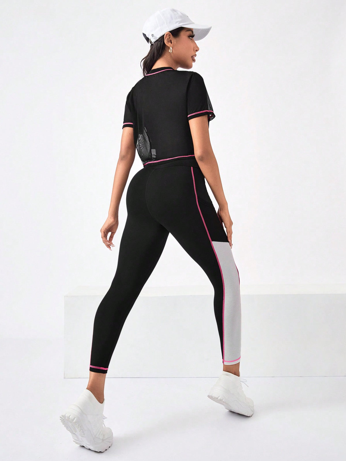 Running color block Maglietta sportiva & tasca laterale per telefono Leggings