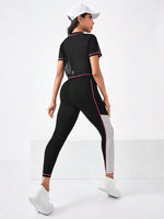 Running color block Maglietta sportiva & tasca laterale per telefono Leggings