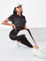 Running color block Maglietta sportiva & tasca laterale per telefono Leggings