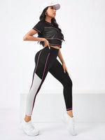 Running color block Maglietta sportiva & tasca laterale per telefono Leggings