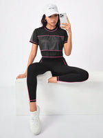 Running color block Maglietta sportiva & tasca laterale per telefono Leggings