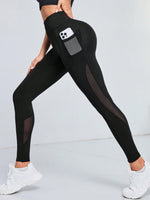 Leggings Patchwork In Rete Da Donna Con Tasca Per Lo Sport