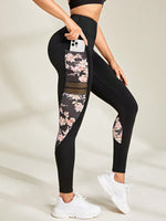 Leggings sportivi leopardato inserto in rete con tasca per telefono
