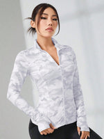 Giacche sportive con stampa mimetica fori per pollici con zip frontale