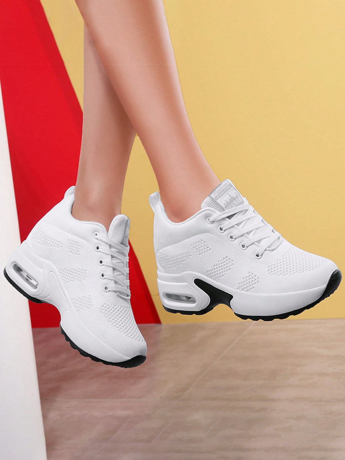 Sneakers Donna In Maglia Tinta Unita, Scarpe Casual Sportive Con Lacci, Scarpe Basse Versatili E Traspiranti