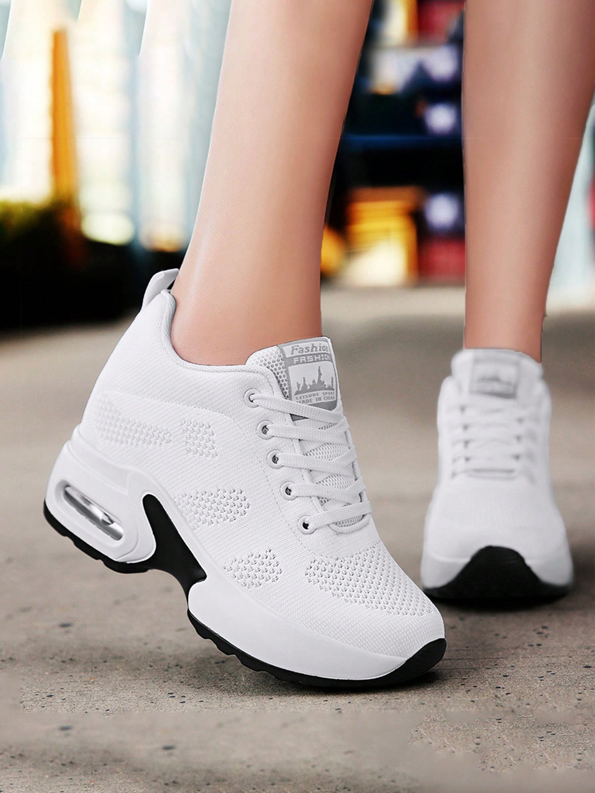 Sneakers Donna In Maglia Tinta Unita, Scarpe Casual Sportive Con Lacci, Scarpe Basse Versatili E Traspiranti