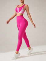 Set Sportivo Da Donna Con Cerniera Frontale Color Block Incrociato Sul Retro Senza Maniche E Leggings A Vita Alta