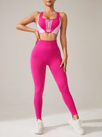 Set Sportivo Da Donna Con Cerniera Frontale Color Block Incrociato Sul Retro Senza Maniche E Leggings A Vita Alta