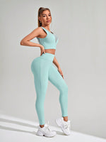 Set Sportivo Due Pezzi Da Allenamento Per Donna, Maglia Sottile Di Vestibilità Aderente Con Tessuto A Maglia A Goffratura E Leggings