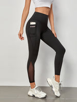 Leggings da allenamento Collant a compressione con inserto in mesh per controllo di pancia senza cuciture con tasca laterale per telefono