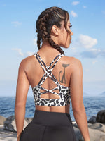 Reggiseni sportivi con stampa leopardo indietro incrociato