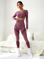 Set da palestra colorblock senza cuciture Set da yoga Maglietta con foro per pollice & Leggings con controllo di pancione