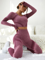 Set da palestra colorblock senza cuciture Set da yoga Maglietta con foro per pollice & Leggings con controllo di pancione