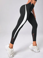 Leggings sportivi inserto in rete cucitura laterale vita a banda larga