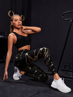 Leggings A Vita Alta Slim Fit, Con Stampa Dorata