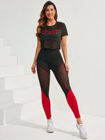 Top E Legging Da Allenamento Con Stampa Di Lettere E Parti In Maglia A Patchwork
