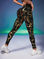 Leggings A Vita Alta Slim Fit, Con Stampa Dorata