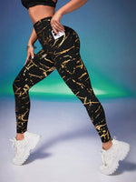 Leggings A Vita Alta Slim Fit, Con Stampa Dorata