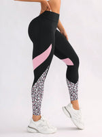 Leggings yoga a blocchi di colore con stampa leopardo e tasca per l'esercizio fisico