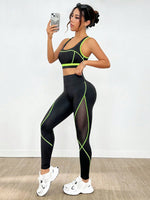 Canotta corta e costine a blocchi di colore con leggings in Mesh Splice.