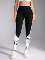 Leggings sportivi casual da donna con stampa a colore contrastante