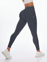 Leggings da yoga ad alta vita da donna con design a lettera, per uso casual all'aperto, fitness, snellente e modellante