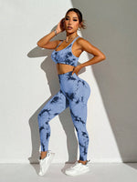 Set sportivo senza cuciture ad alta elasticità con stampa tie-dye (stampa casuale)