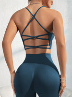 Set di abbigliamento sportivo estivo da donna, composto da top canotta con incrocio sulla schiena e leggings skinny a 7/8