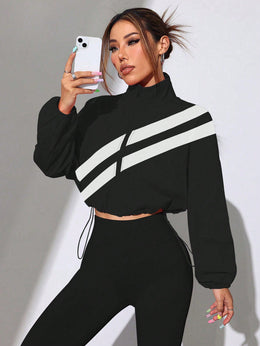 Giacca Crop Colorblock con Coulisse
