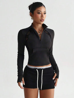 Felpa Sportiva Sculpt con Mezza Zip e Inserti Mesh