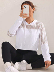 Felpa Crop Stripe con Cappuccio