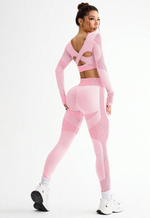 Set Outfit da Fitness da Donna con Top a Canotta con Spalline Incrociate e Pantaloni a Maniche Lunghe