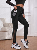 Leggings Sportivi In Rete A Contrasto Con Tasca Per Telefono, Leggings Da Allenamento