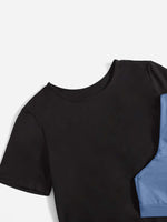 3 pezzi Set sportivo contrasto lettera a nastro color block orlo asimmetrico