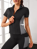 Maglietta sportiva e leggings color block con tasca del telefono