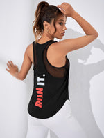 Canotta sportiva con grafica slogan inserto in rete