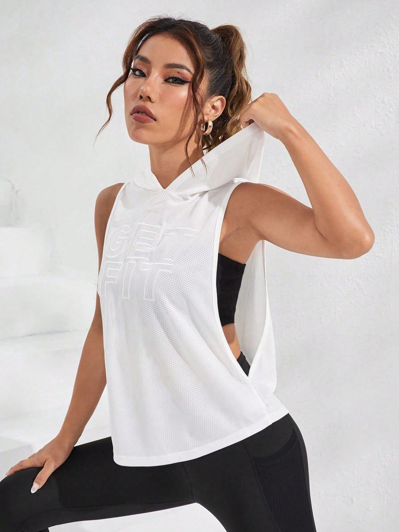 Canotta Hoodie Active con Ricamo
