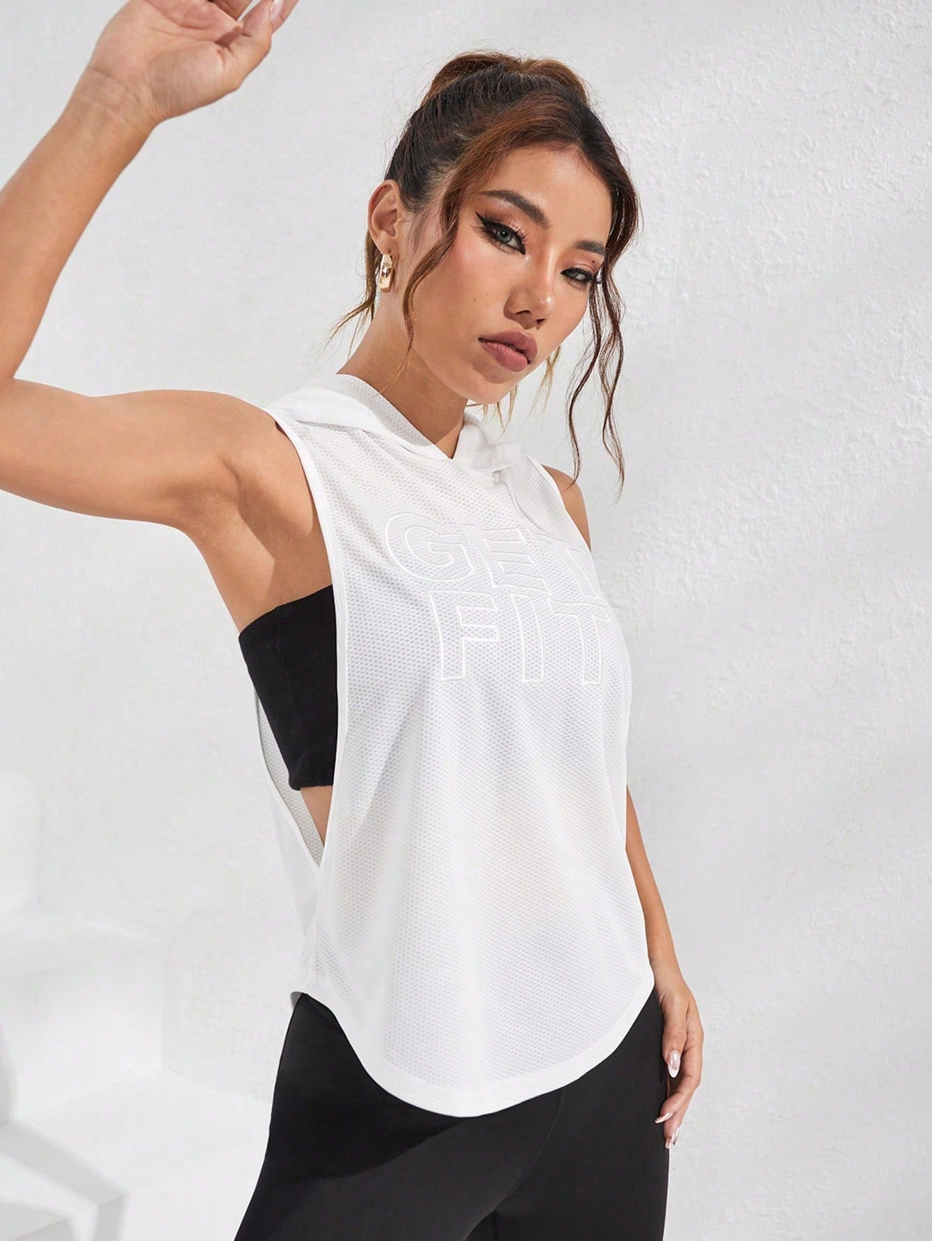 Canotta Hoodie Active con Ricamo