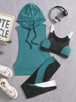 Set sportivo color block con coulisse con cappuccio