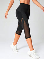 Leggings sportivi Capri tulle a contrasto con tasca del telefono