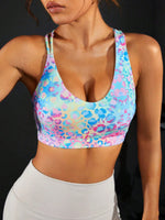 Reggiseno Sportivo Leopardato Con Schiena Incrociata Scoperta, Top Da Allenamento