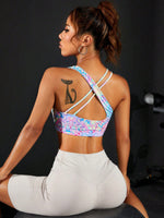 Reggiseno Sportivo Leopardato Con Schiena Incrociata Scoperta, Top Da Allenamento