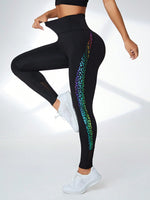 Leggings sportivi con stampa geo ampia fascia in vita