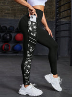 Leggings sportivi leopardato inserto in rete con tasca per telefono